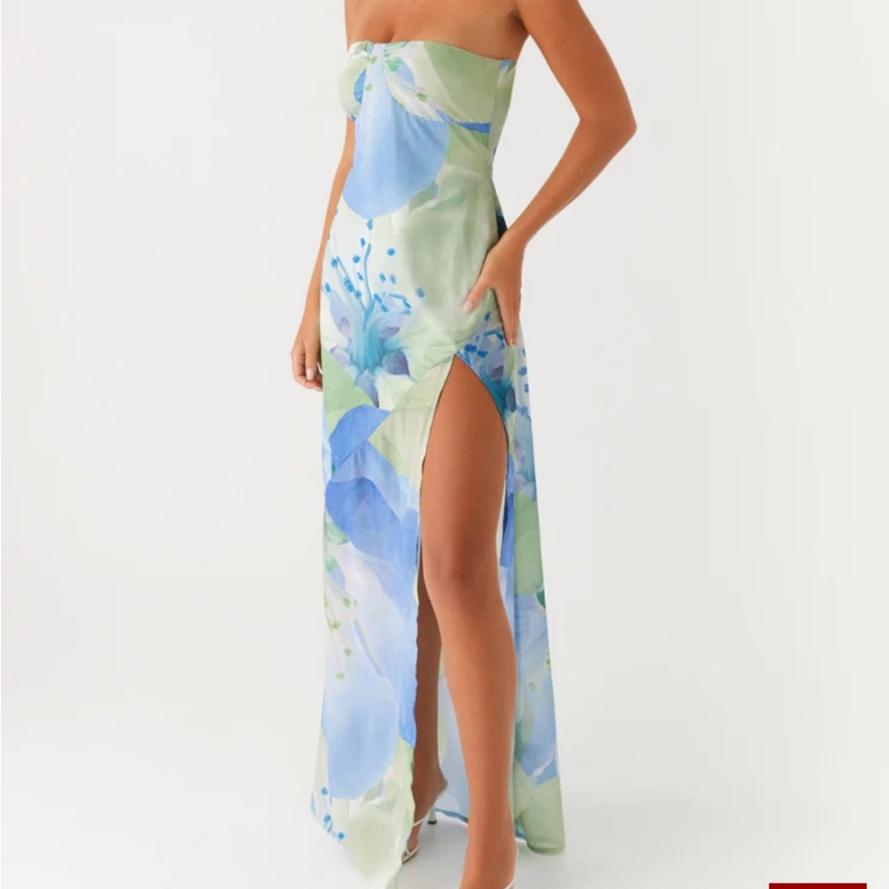 Peppermayo Blue Floral Strapless Maxi Dress